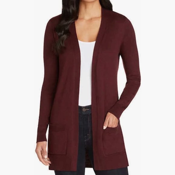 NWT  Matty M Women's Ribbed Accents Cardigan Sweater With Pockets, Merlot - Picture 1 of 12